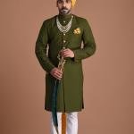 Battle Green Color Maharaja Style Achkan | Regal Ethnic Wear | Jaipurio